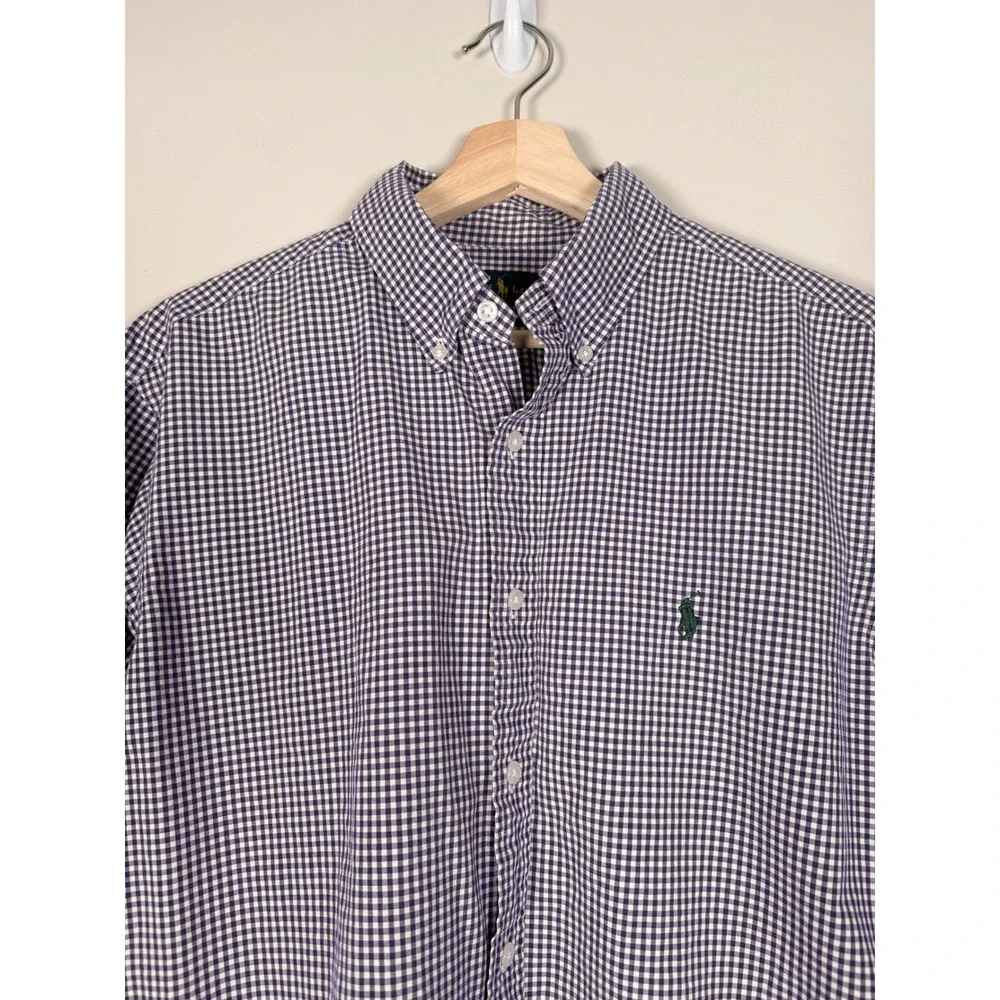 Ralph Lauren Mens Purple Gingham Classic Fit Button Down‎ Shirt 16.5 34/35